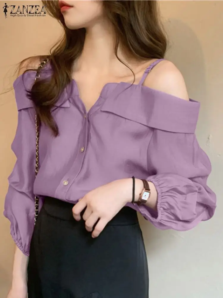 Fashion Women Shirts ZANZEA 2023 Sexy Off Shoulder Blouse Summer Tops Casual Straps Button Long Sleeve Pleated Solid Loose Tunic
Fashion Women Shirts ZANZEA 2023 Sexy Off Shoulder Blouse Summer Tops Casual Straps Button Long Sleeve Pleated Solid Loose Tunic