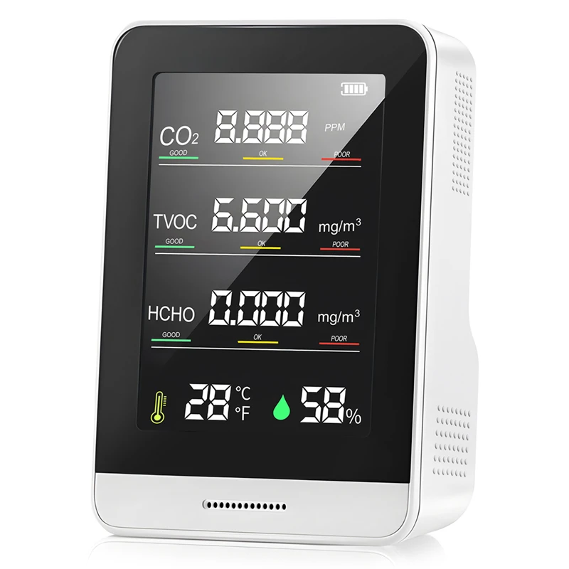 

5 In 1 CO2 Meter Digital Temperature Humidity Sensor Tester Air Quality Monitor Carbon Dioxide Tvoc Hcho Detector