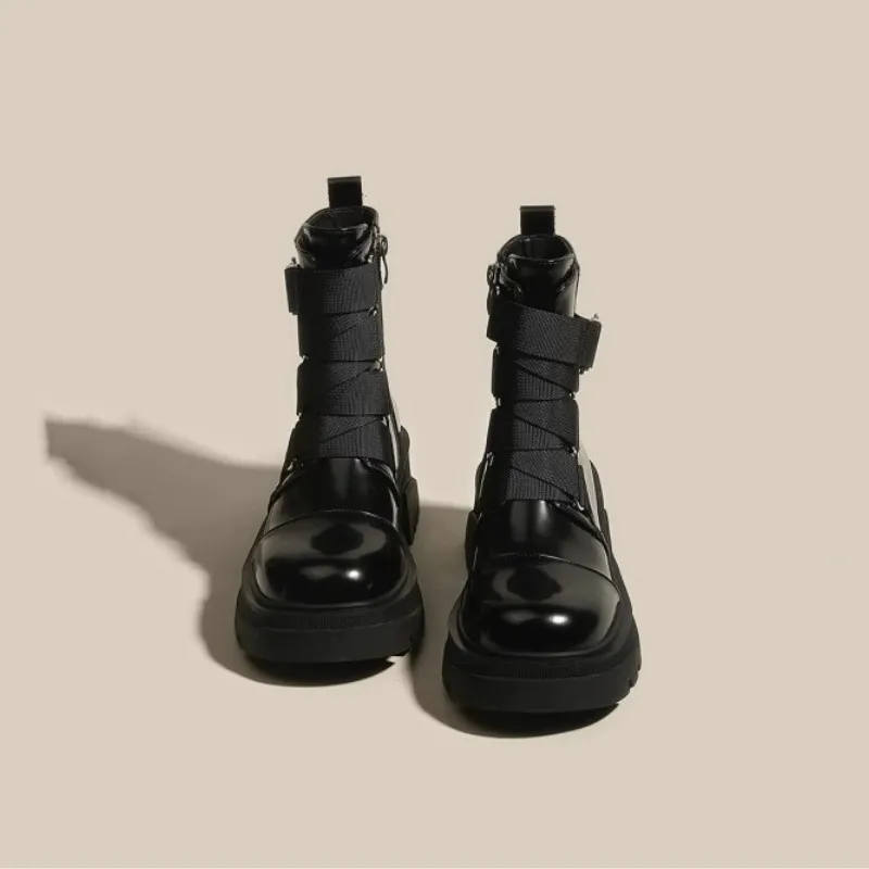 

White Ankle Boots Women's Rubber Shoes Rain Round Toe Boots-Women Low Med Lolita Black Autumn Ladies 2023 Rock Solid Microfiber