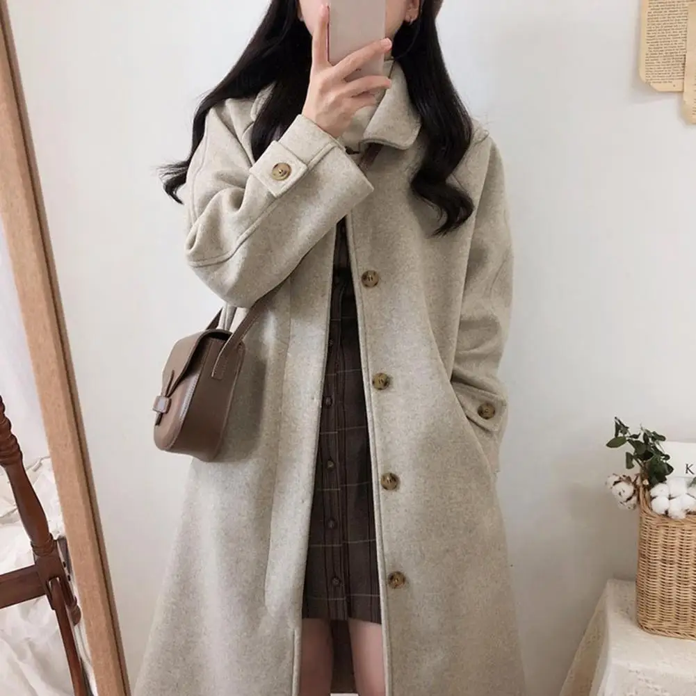 Women Outerwear Women's Mid-length Solid Color Overcoat with Turn-down Collar Single-breasted Design Warm Thick Fabric for Fall
Women Outerwear Women's Mid-length Solid Color Overcoat with Turn-down Collar Single-breasted Design Warm Thick Fabric for Fall