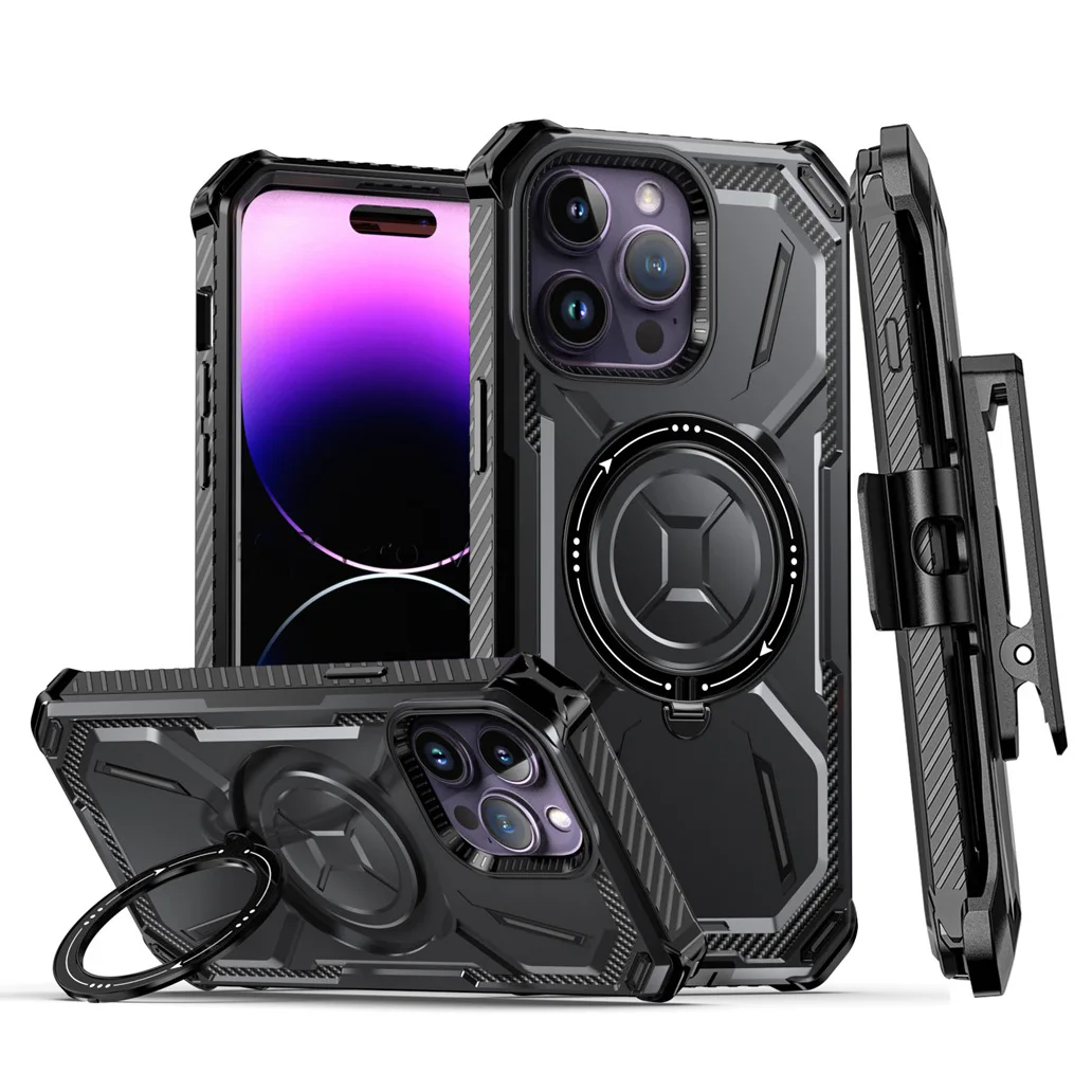 

Shock-absorbing Magnetic Case For iPhone 14 Pro Max 6.7" Cover Support MagSafe Full Body Rugged & Kickstand Belt-Clip