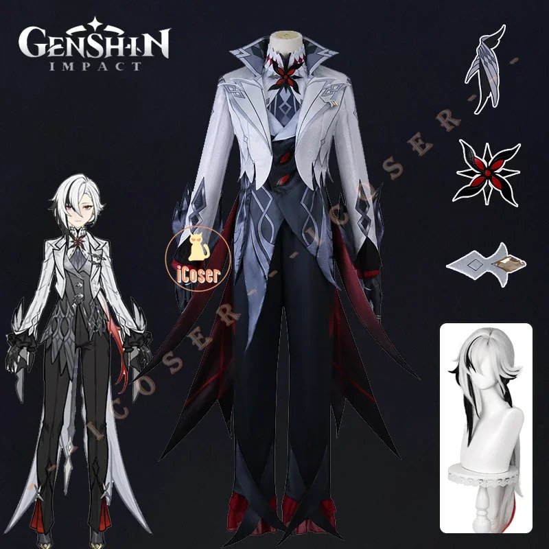 

Arlecchino The Knave Cosplay Costume Genshin Impact Game Uniform Wig Eleven Fatui Harbingers Halloween Party for Women Role Play