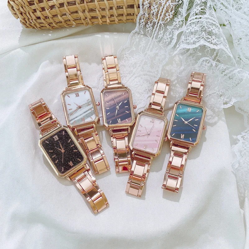 

Часы из розового золота со стальным ремешком, роскошные маленькие зеленые часы, модные минималистичные мужские и женские кварцевые наручные часы из сплава