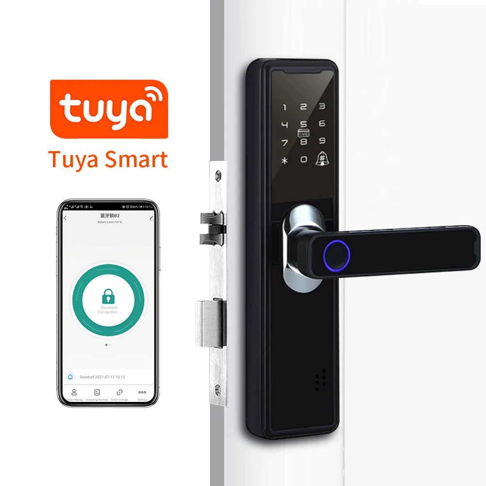 Tuya smart lock fingerprint password room bedroom wooden door lock office hotel apartment bluetooth swipe card electronic lock
Tuya smart lock fingerprint password room bedroom wooden door lock office hotel apartment bluetooth swipe card electronic lock