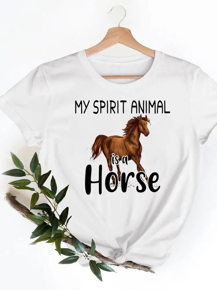 Футболка женская с коротким рукавом и графическим принтом, модная повседневная Милая рубашка в стиле 90-х с принтом лошади, летняя одежда 
Футболка женская с коротким рукавом и графическим принтом, модная повседневная Милая рубашка в стиле 90-х с принтом лошади, летняя одежда