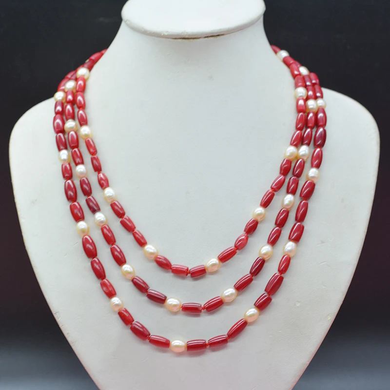

the last one. 3 layers of natural red coral. Pearl Necklace. The most popular Bridal Wedding Jewelry in Europe 18-23"