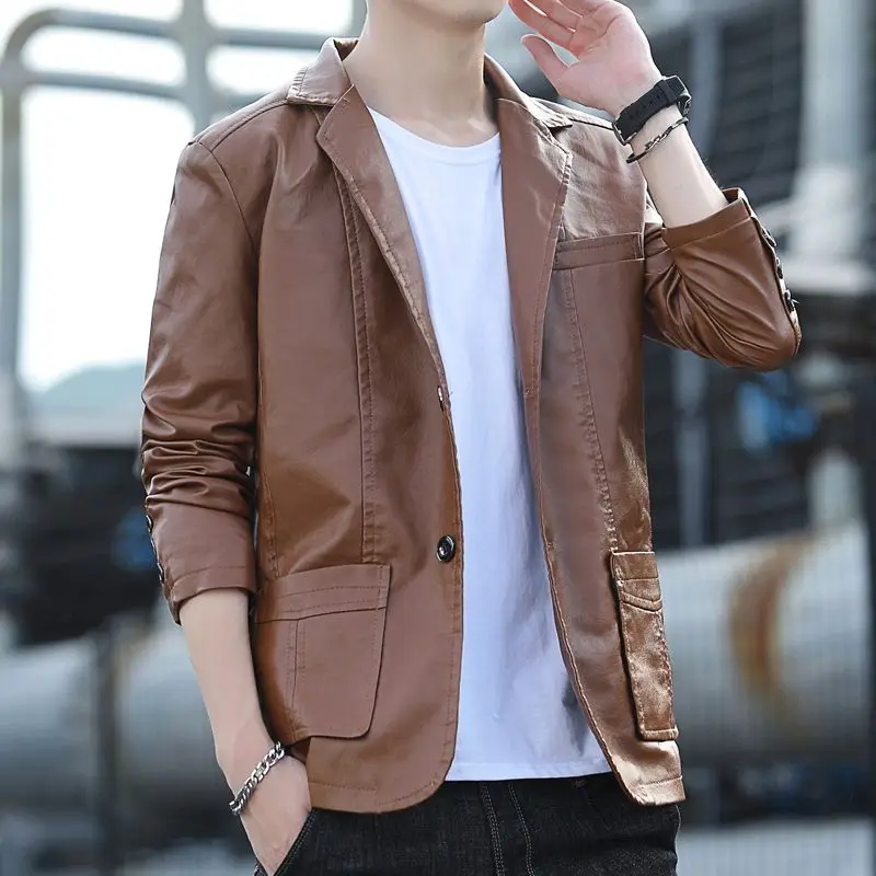 Men Autumn New PU Leather Jacket Fashion Causal Vintage Spring Outfit Design Motor Biker Leather Jacket Solid Color Coat H28
Men Autumn New PU Leather Jacket Fashion Causal Vintage Spring Outfit Design Motor Biker Leather Jacket Solid Color Coat H28