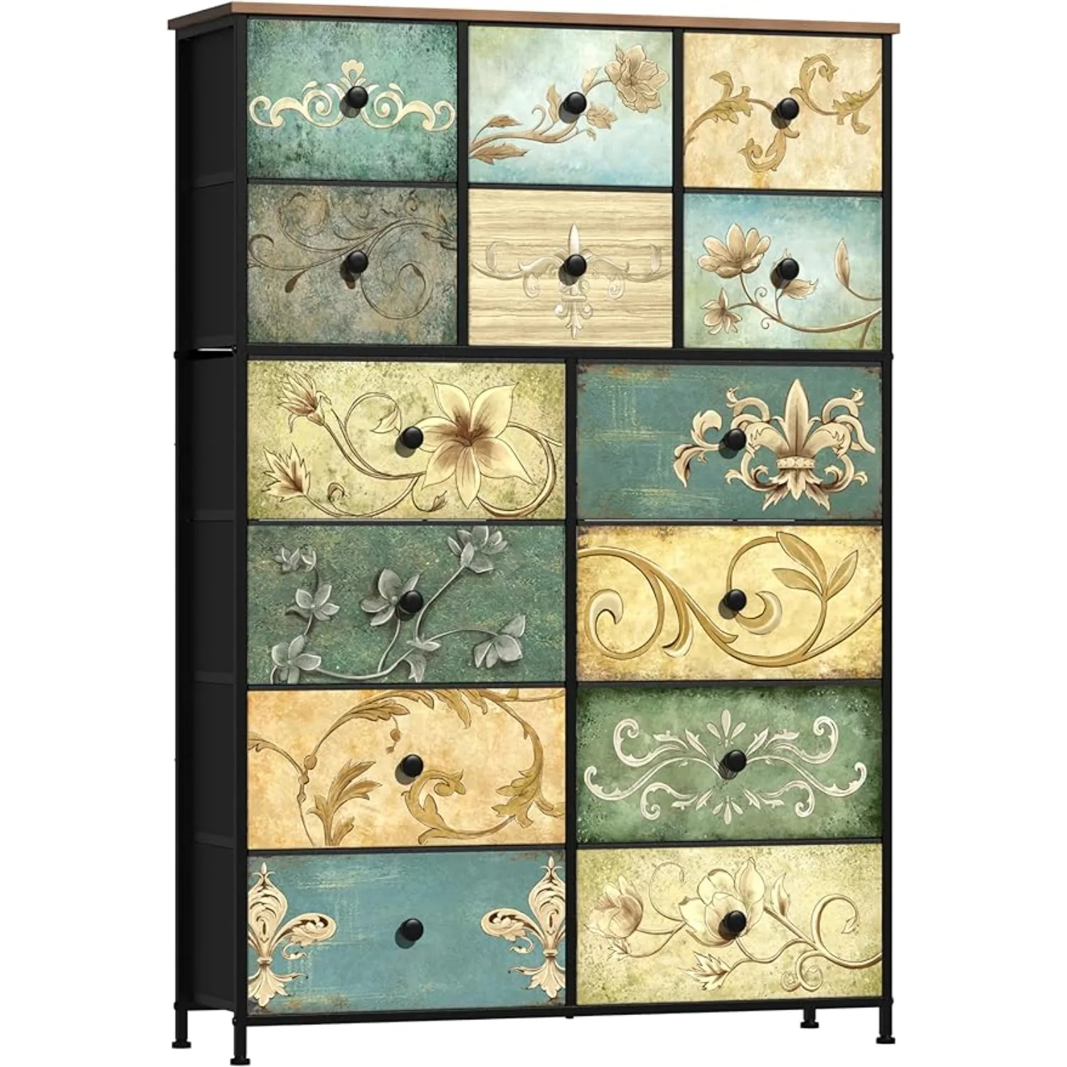 Dresser w/ Drawers for Bedroom Chest of Drawers Fabric Dresser Retro Floral Pattern Drawers Wooden Top (14 Drawers)
Dresser w/ Drawers for Bedroom Chest of Drawers Fabric Dresser Retro Floral Pattern Drawers Wooden Top (14 Drawers)