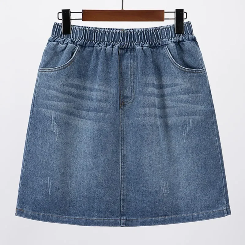 

Fashion Mini Denim Skirt Plus Size Women Clothing Slim Fit Basics Solid Color Scratches Jean Bottoms Autumn 2024 New L437