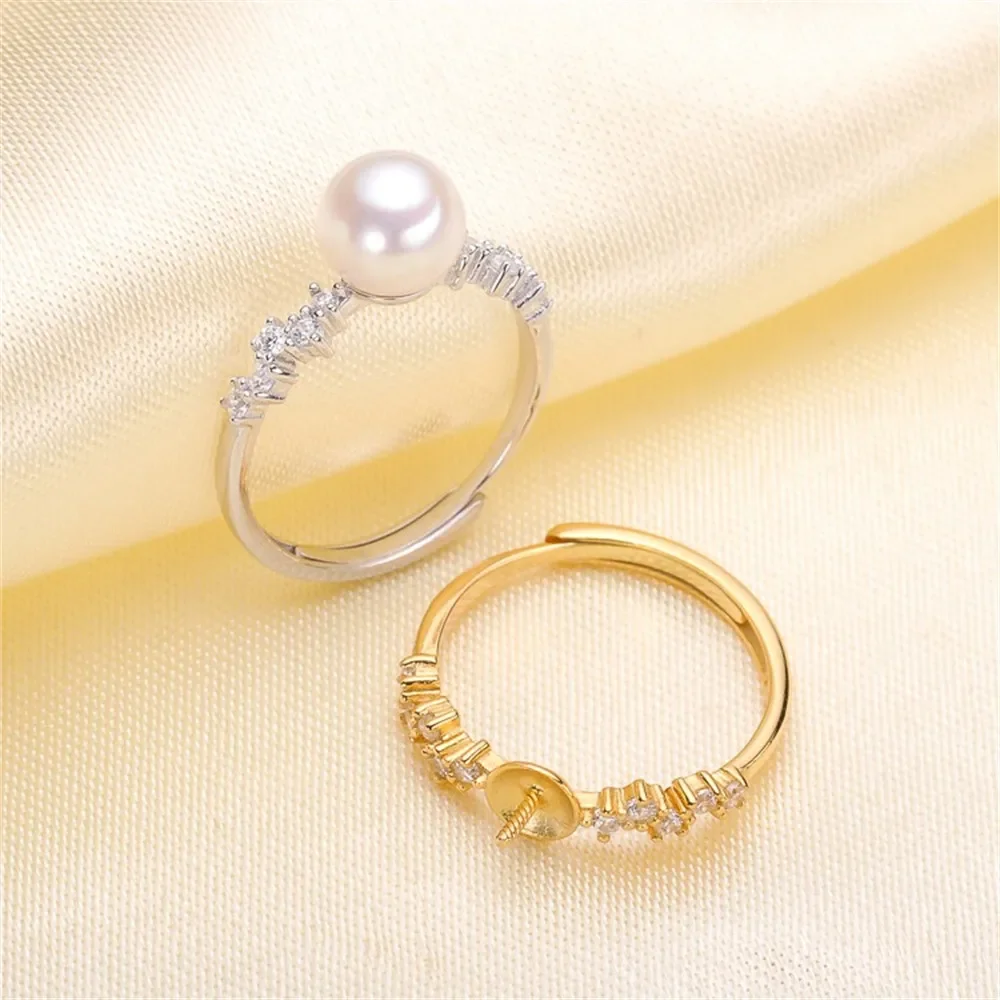 

DIY Pearl Ring Accessories S925 Silver-adjusted Pearl Jade Ring Fit 6-8mm Round Flat Beads Z128