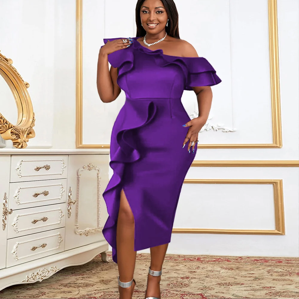 Plus Size Dresses Fashion Women Oblique Shoulder Lotus Leaf Side Dress Large Lady Elegant Split One Step Dress Party Dress
Plus Size Dresses Fashion Women Oblique Shoulder Lotus Leaf Side Dress Large Lady Elegant Split One Step Dress Party Dress