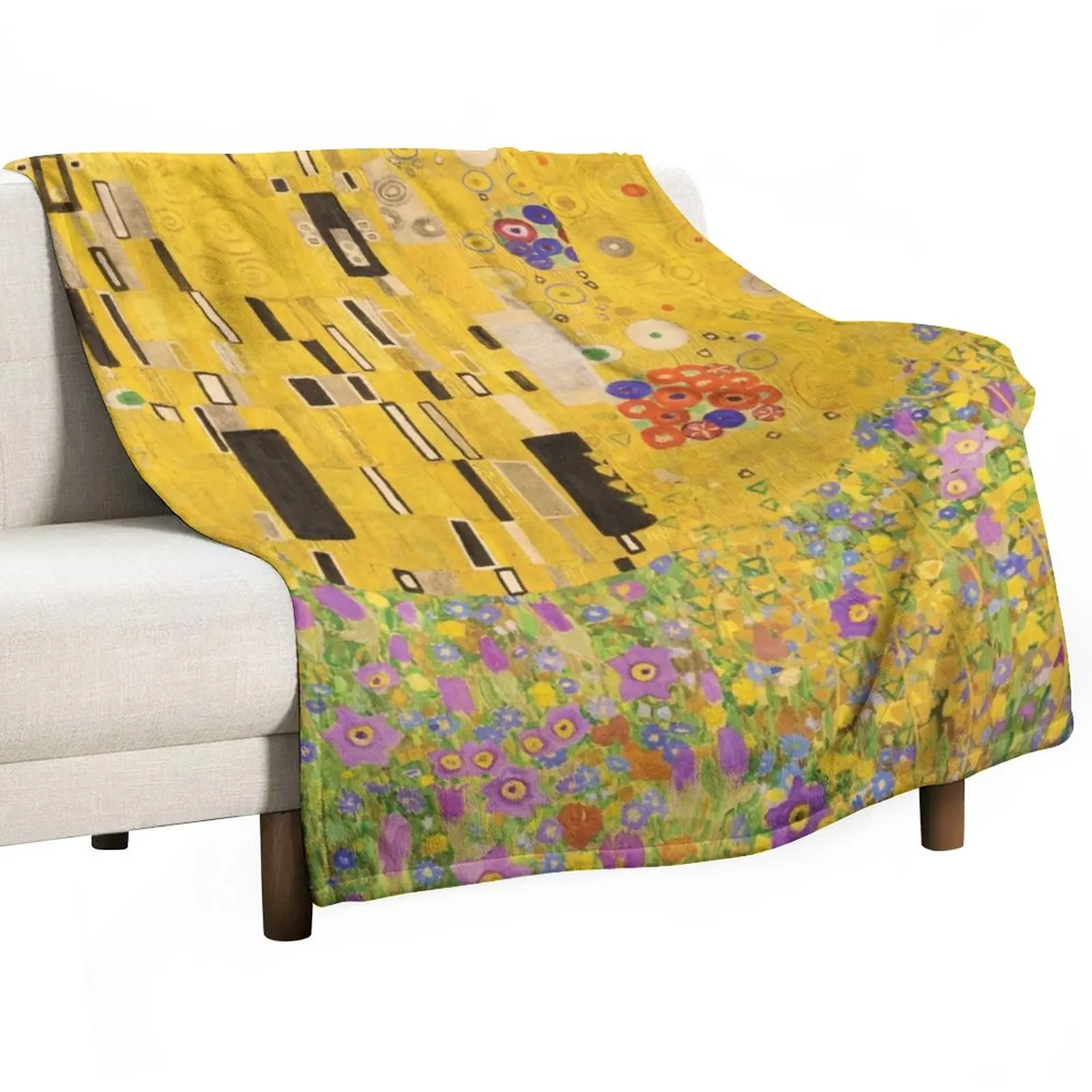 

Gustav Klimt - The Kiss Flowers Throw Blanket Flannel Fabric Blankets For Sofas Sofa Quilt