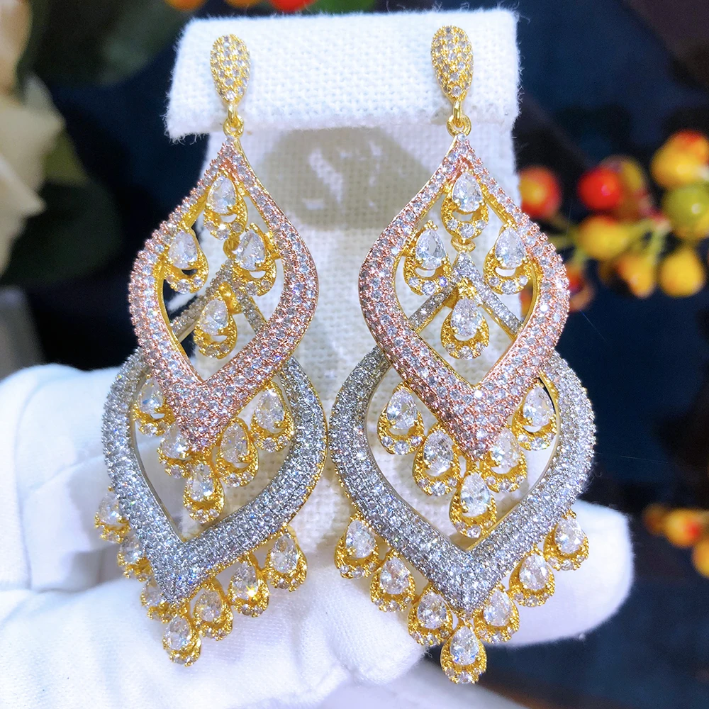 

Siscathy Arab Indian Fashion Drop Earrings For Women Long Luxury Micro Cubic Zirconia Hanging Earring Wedding Party Jewelry Gift