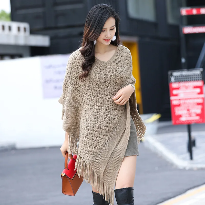 Spring Autumn New Knitted Cloak Coat Female Tassel Loose Thick Pullover Lazy Sweater Smock Shawl Women Fashion Accessories Khaki
Spring Autumn New Knitted Cloak Coat Female Tassel Loose Thick Pullover Lazy Sweater Smock Shawl Women Fashion Accessories Khaki