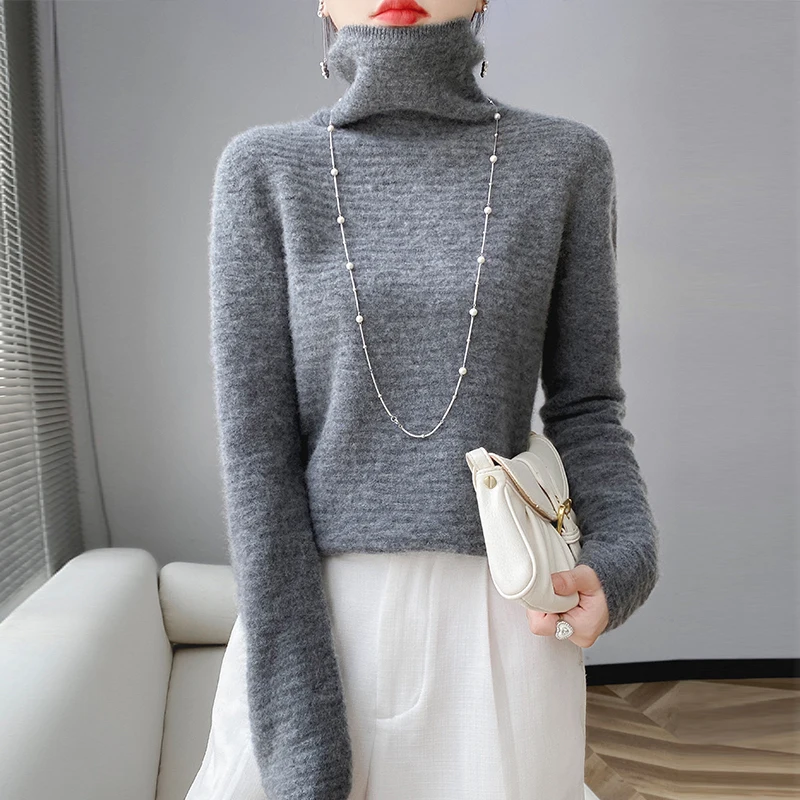 100% wool knitted women's sweater pullover solid color long sleeve turtle neck women's pullover knitted warm top.
100% wool knitted women's sweater pullover solid color long sleeve turtle neck women's pullover knitted warm top.