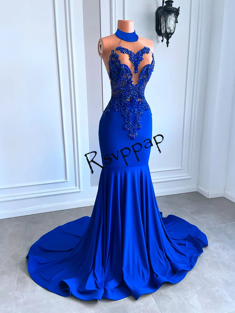 

Женское атласное платье-русалка, Длинное Элегантное платье синего цвета, расшитое бисером, с аппликацией, стрейчевое платье для выпускного вечера, 2023