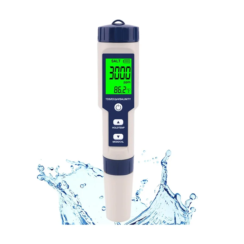 Pool Salt Tester, Digital Salinity Meter, High Accuracy 5 In 1 Salinity Tester for Salt Water,IP67 Waterproof Test Kit
Pool Salt Tester, Digital Salinity Meter, High Accuracy 5 In 1 Salinity Tester for Salt Water,IP67 Waterproof Test Kit