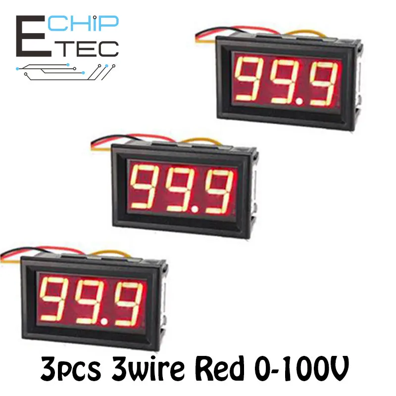 3PCS 3 Wire DC 0-100V 0.56" LED Digital Voltmeter Voltage Meter Car Motorcycle Volt Tester Detector Red Green Blue
3PCS 3 Wire DC 0-100V 0.56" LED Digital Voltmeter Voltage Meter Car Motorcycle Volt Tester Detector Red Green Blue