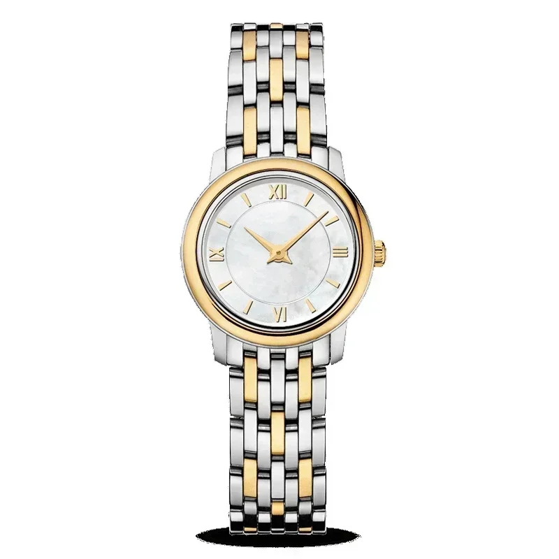 

Роскошные новые женские кварцевые часы с перламутром браслет из нержавеющей стали серебряный золотой белый Римский циферблат сапфировое стекло