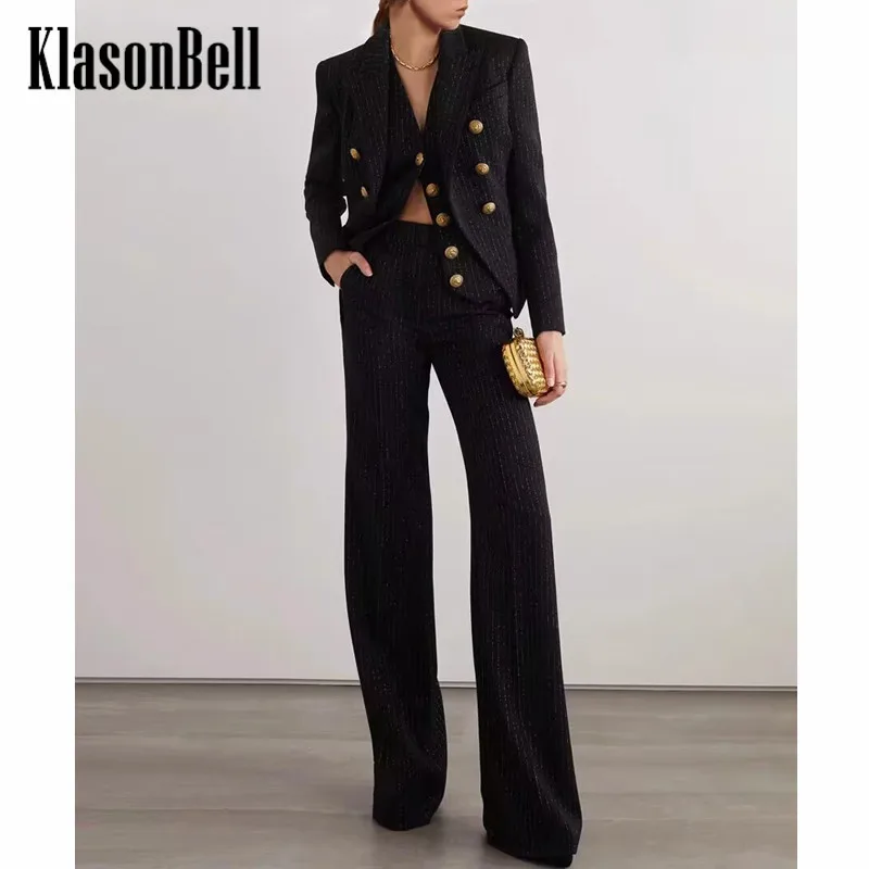 8,12 KlasonBell классический полосатый двубортный короткий Блейзер или жилет на золотых пуговицах или широкие брюки с высокой талией для женщин
8,12 KlasonBell классический полосатый двубортный короткий Блейзер или жилет на золотых пуговицах или широкие брюки с высокой талией для женщин