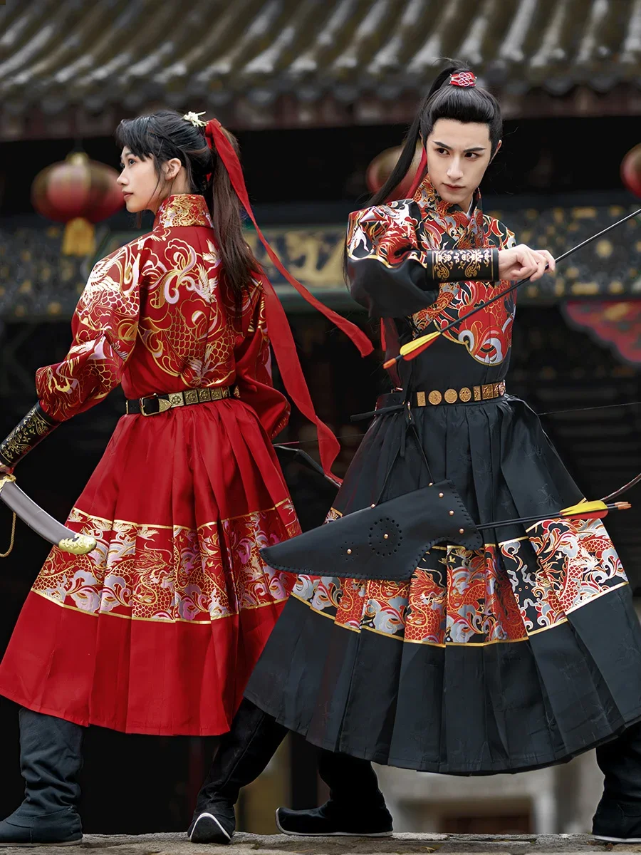 Ancient Chinese Hanfu Costume Mens Top Skirt Belt Set Samurai Costume Robe Hanfu Martial Arts Dragon Printing Flying Fish Suit
Ancient Chinese Hanfu Costume Mens Top Skirt Belt Set Samurai Costume Robe Hanfu Martial Arts Dragon Printing Flying Fish Suit