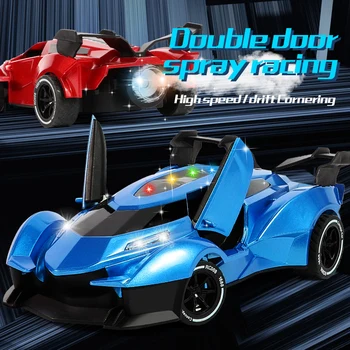 2.4G Remote Control Spray Drift Racing Car Double Scissors Door 4WD High-speed Music Light Electric Toys For Kids Stunt Car