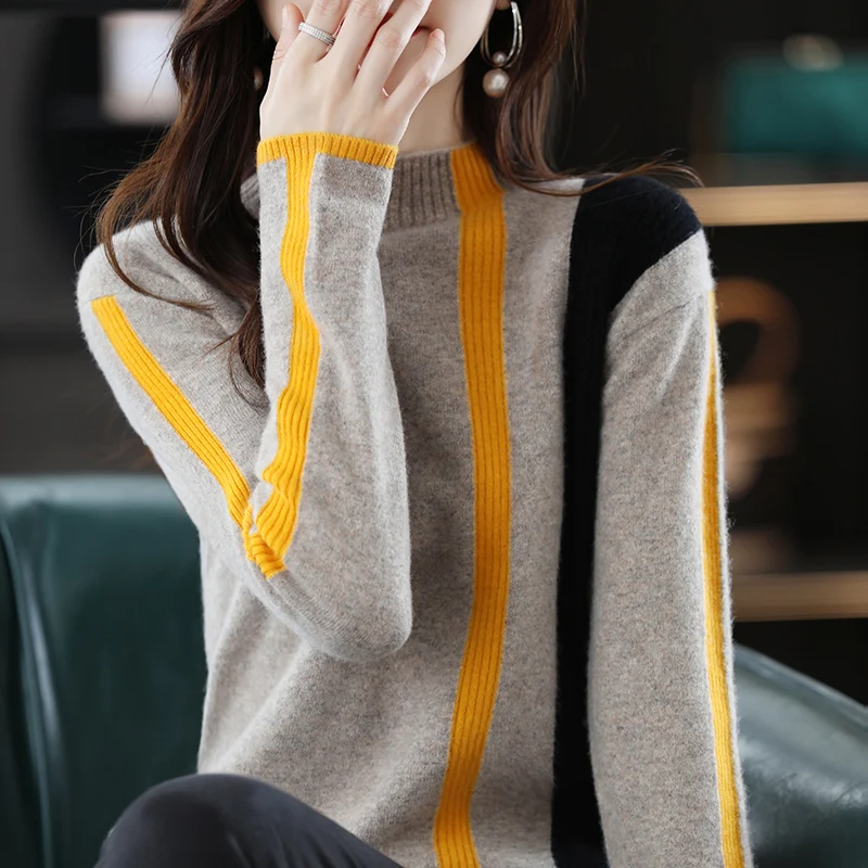Pullover Women's 100% Wool Knit Contrast Color Half Turtleneck Sweater Slim Fit Fashionable Wool Sweater With Bottoming Shirt
Pullover Women's 100% Wool Knit Contrast Color Half Turtleneck Sweater Slim Fit Fashionable Wool Sweater With Bottoming Shirt