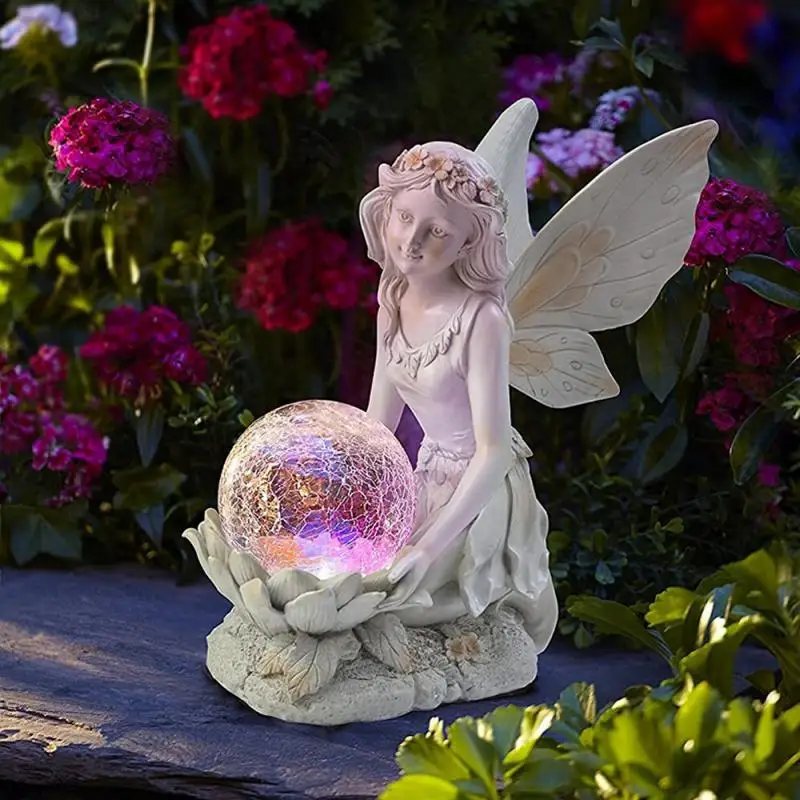 

Полимерная лампа с изображением ангела на солнечной батарее, уличное украшение, светящиеся садовые поделки для девочек-эльфов, сказочные украшения для сада с цветами