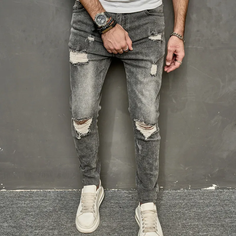 Fashion Men's Skinny Jeans Knee Frayed Stretch Casual Cotton Trousers Washed Retro Trendy Youth Male Small Feet Slim Denim Pants
Fashion Men's Skinny Jeans Knee Frayed Stretch Casual Cotton Trousers Washed Retro Trendy Youth Male Small Feet Slim Denim Pants