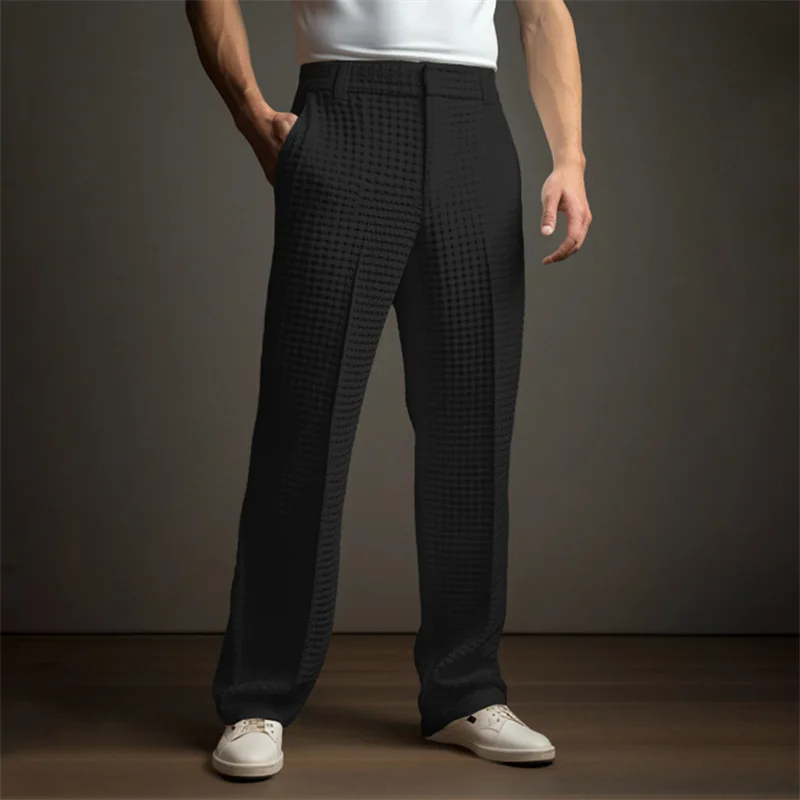 New 2026 Men's Elegant Waffle Suit Pants Solid Loose Straight Trousers Business Social Dress Pants Casual Vacation Pants for Men 17 S6f383888ab4b4d55a024ad4c813eacd23