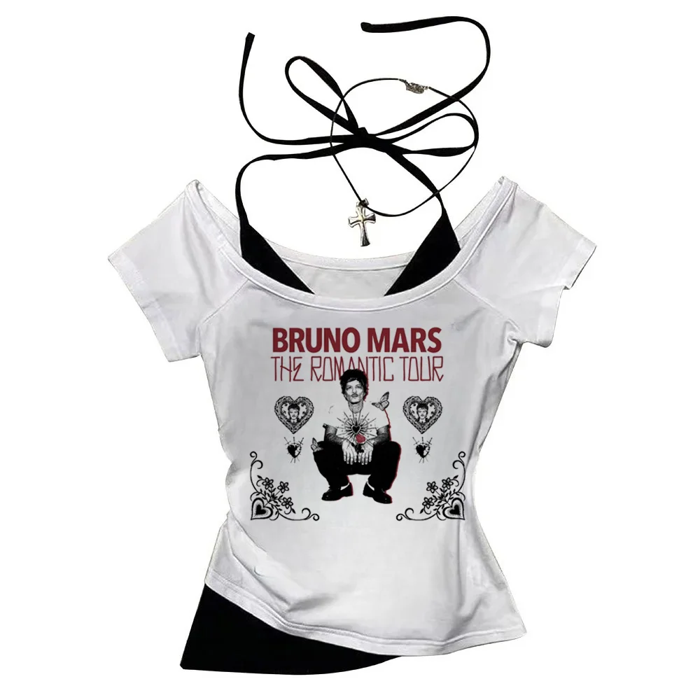 2026 Shirt Bruno Mars The Romantic Tour Women Fake Two-piece O-Neck Short Sleeves Crop Tops T-shirt 14 S6f387055a09b49c59072e49a9ec8a91cG