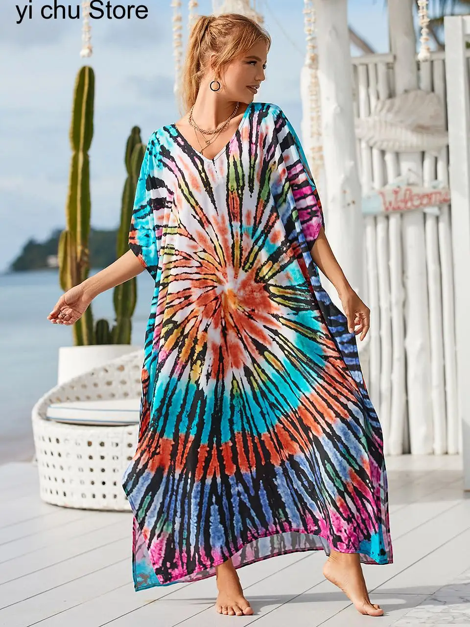New Sexy Bohemian Maxi Dress Long Kaftans Leaf Print Women Bathing Suit Cover Ups Tunic Pareo De Plage Beach Wear Robe
New Sexy Bohemian Maxi Dress Long Kaftans Leaf Print Women Bathing Suit Cover Ups Tunic Pareo De Plage Beach Wear Robe
