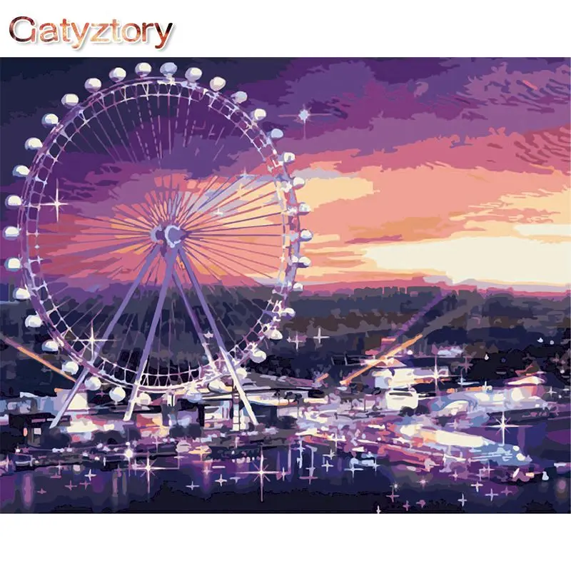 

GATYZTORY Frame Ferris Wheel Diy Painting By Numbers Kit Home Wall Art Picture By Numbers For Home Decor Calligraphy Painting