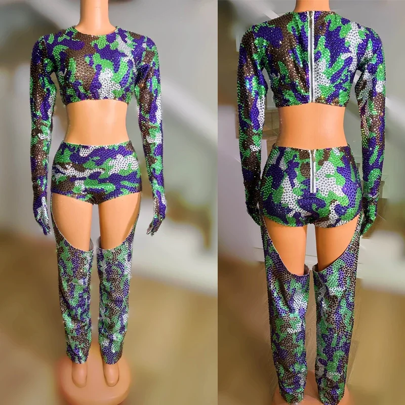 Women Sexy Gogo Dancer Costume Party Pole Dance Outfit Stage Performance Wear Camouflage Rhinestones Hollow Jumpsuit
Women Sexy Gogo Dancer Costume Party Pole Dance Outfit Stage Performance Wear Camouflage Rhinestones Hollow Jumpsuit