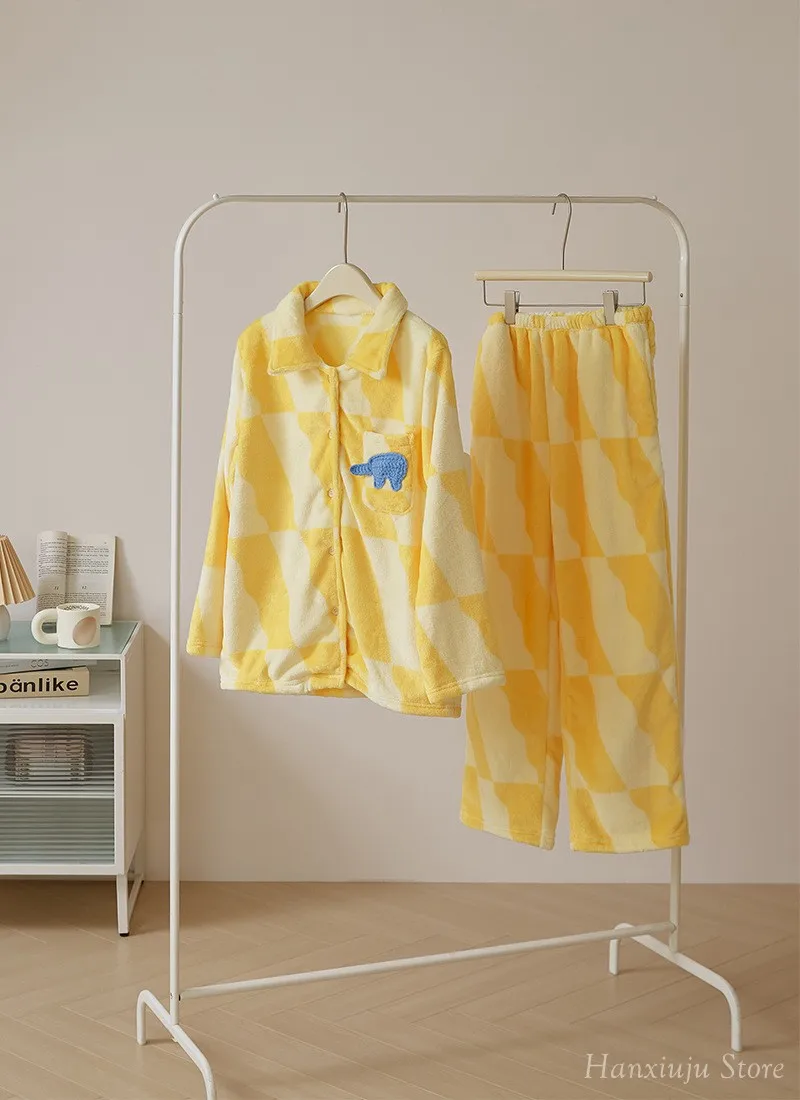 Warm Thick Flannel Casual Women's Pajamas Sets Yellow Color Long Sleeve Sleepwear Suits Winter Autumn Plus Pyjamas 2 S6f3c87933c0b44a08e517a2de57da419q