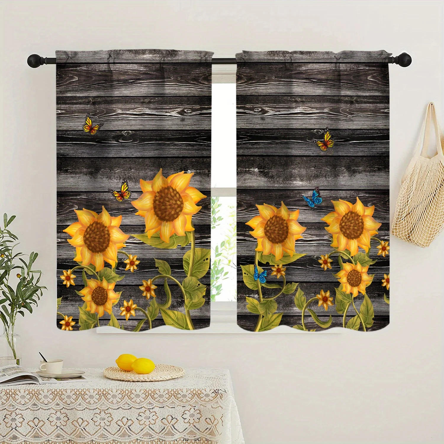 

2pcs Sunflower Print Curtain - Rod Pocket Window Treatment for Home Decor, Bedroom, Office, Kitchen, Living Room, Study - Aesthe