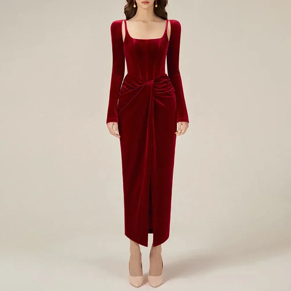 2023 Autumn Women's Wine Red Black Velvet Pendant Sexy Square Neck Tight Long Dress Elegant Celebrity Party Dress
2023 Autumn Women's Wine Red Black Velvet Pendant Sexy Square Neck Tight Long Dress Elegant Celebrity Party Dress