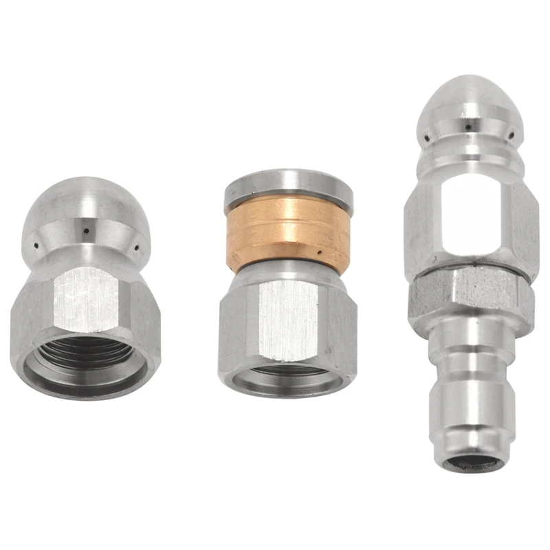 

3 Pieces Sewer Jetter Nozzle Rotating Button Nose Sewer Jetting Nozzle Stainless Steel Fixed Sewer Nozzle