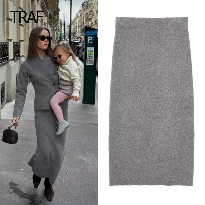 TRAF Long Skirts For Women Fashion 2023 Knitted Midi Skirt Grey Mid Waist Skirts With Back Slit Luxury Elegant Women's Skirts
TRAF Long Skirts For Women Fashion 2023 Knitted Midi Skirt Grey Mid Waist Skirts With Back Slit Luxury Elegant Women's Skirts