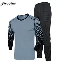 Kids Boys Soccer Goalkeeper Uniform Sport Suit Long Sleeve Sponge Padded T-shirt with Sweatpants for Football Training Match