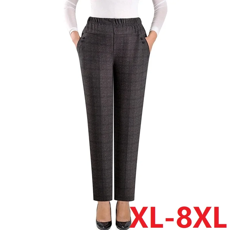 

2024 NEW Autumn Women Trousers Oversize Elastic High Waist Loose Casual Pants Middle-aged Female Winter Warm Long Pants 7XL 8XL