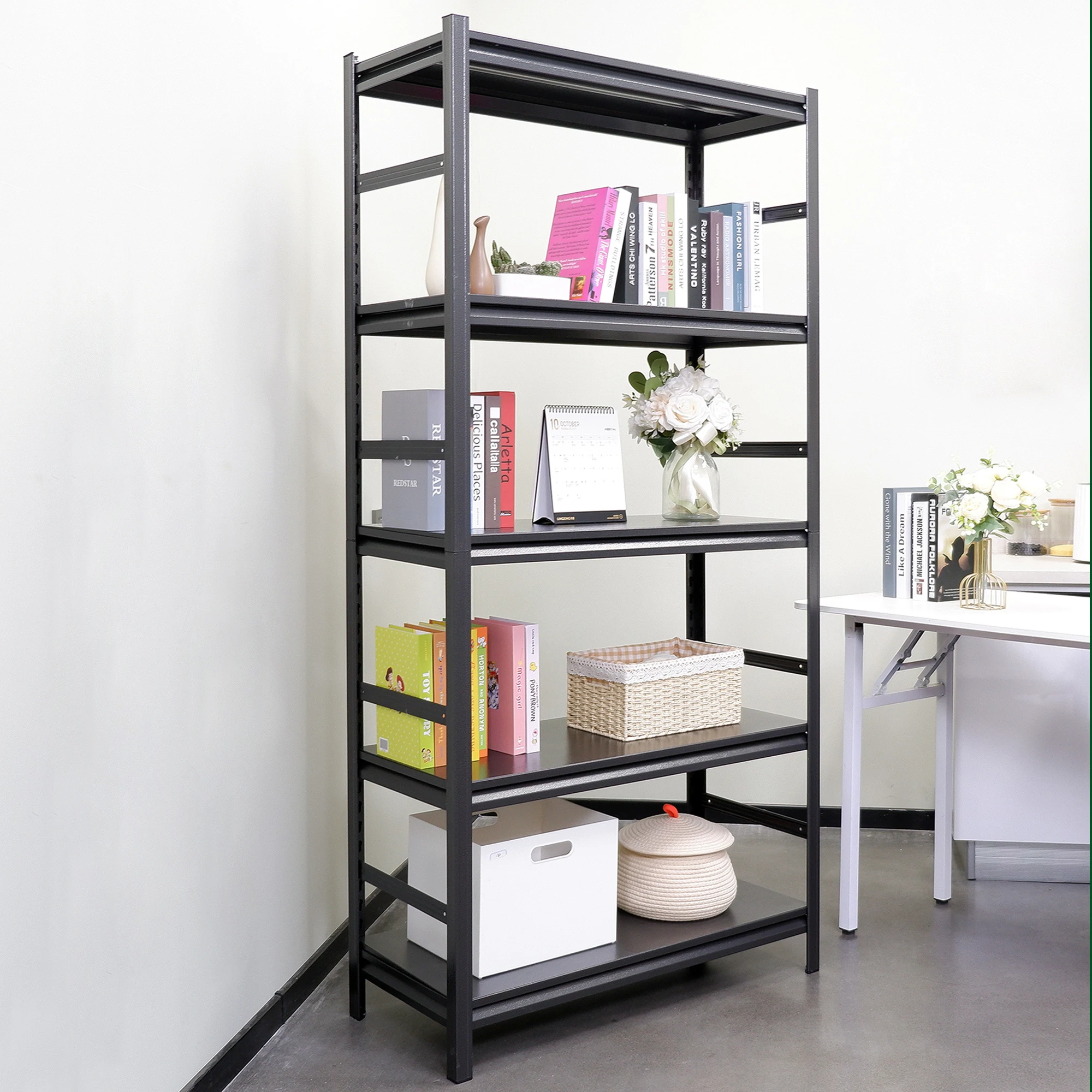 

Adjustable Heavy Duty Metal Shelving - 5-Tier Storage Shelves, 2000LBS Load, Kitchen, Garage, Pantry H63 * W31.5 * D15.7