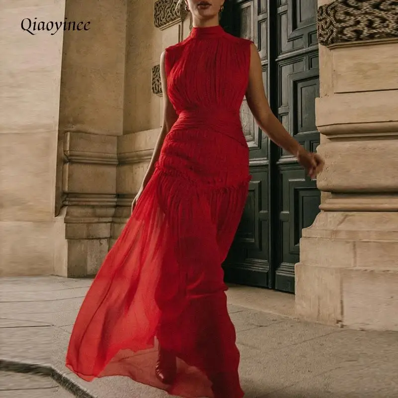 2023 Summer Women Dress Sleeveless Stand Collar Maxi Dress Fairy Long Vintage Dresses Spring Temperament Party Dresses
2023 Summer Women Dress Sleeveless Stand Collar Maxi Dress Fairy Long Vintage Dresses Spring Temperament Party Dresses