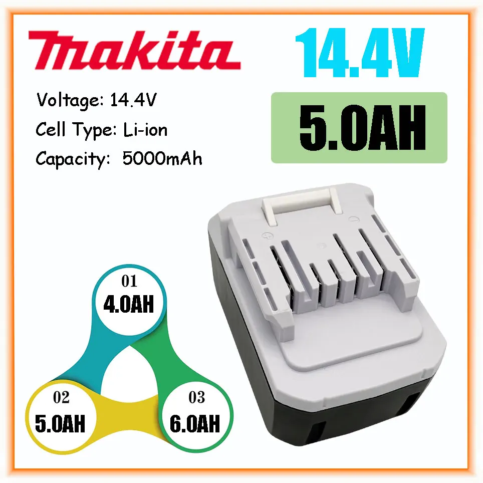 

Makita 14.4V 5.0AH Rechargeable Li-Ion Battery For Makita Mak BL1415G BL1413G BL1460G DC18WA UH480D UH520D UM165D UR140D DMR106