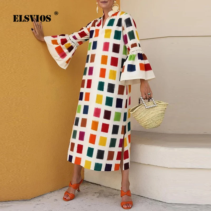 Women Casual Holiday Dress Autumn Fashion Stand Collar Fare Long Sleeves Color Block Printed Loose Dresses Female Party Vestidos
Women Casual Holiday Dress Autumn Fashion Stand Collar Fare Long Sleeves Color Block Printed Loose Dresses Female Party Vestidos