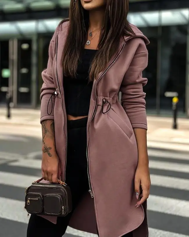 Autumn and Winter Coat for Women New Fashion Casual Solid Color Warmth Drawstring Zipper Pocket Design Hooded Sweatshirt
Autumn and Winter Coat for Women New Fashion Casual Solid Color Warmth Drawstring Zipper Pocket Design Hooded Sweatshirt