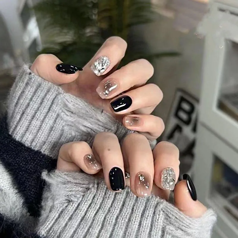 Black False Nails Handmade Press On Nails With Rhinestones Designed Full Cover Professional Artificial Nails For Women
Black False Nails Handmade Press On Nails With Rhinestones Designed Full Cover Professional Artificial Nails For Women