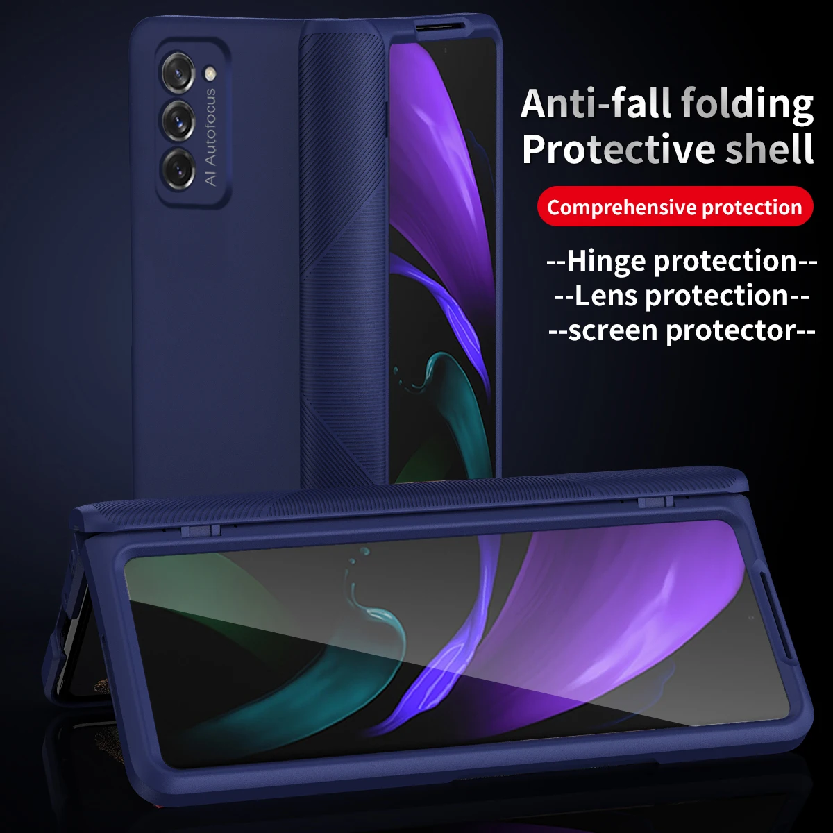 

360 Hinge Protection Full Body Phone Cover for Samsung Galaxy Z Fold 2 5G 2020 Armor Protective Case + Front Tempered Glass Flim