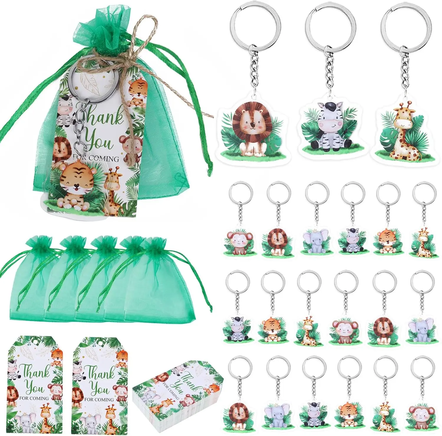 Safari Baby Shower Party Decor Keychain Party Favors Jungle Safari Thank you Gift Tags Organza Bags for Wild Two Birthday Party
Safari Baby Shower Party Decor Keychain Party Favors Jungle Safari Thank you Gift Tags Organza Bags for Wild Two Birthday Party