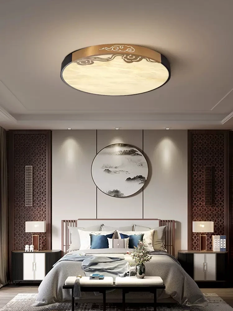 

Новая китайская потолочная лампа, полностью медная спальня в современном китайском стиле, круглая и простая ретро-лампа, оригинальный новый стиль